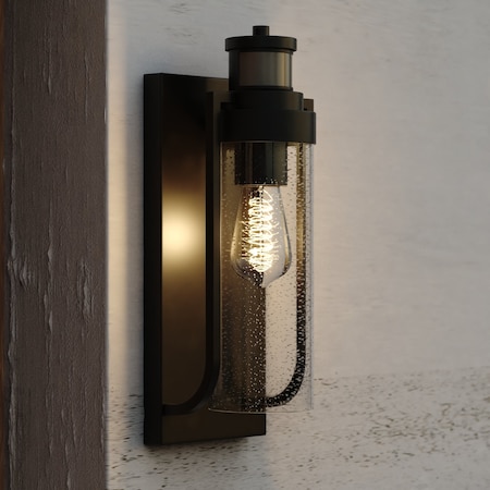 Vaxcel Lawton Steel LED Black Motion Sensor Dusk to Dawn Outdoor Wall Light Transitional Clear Glass T0749